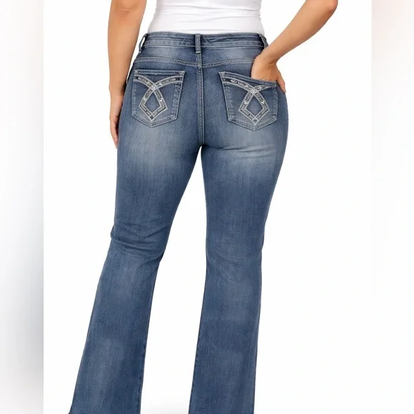 NWOT State of Independence Women’s Jeans Size 14 Stretch Denim Embroidered - Picture 1 of 8